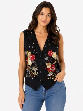 Vintage ‘90s Karen Scott Y2K Millennium Beaded Sequined Embroidered V-Neck Vest